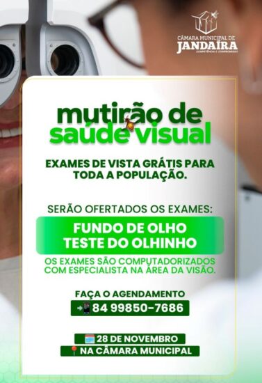 Jandaíra: Câmara Municipal realizará Mutirão de Saúde Visual