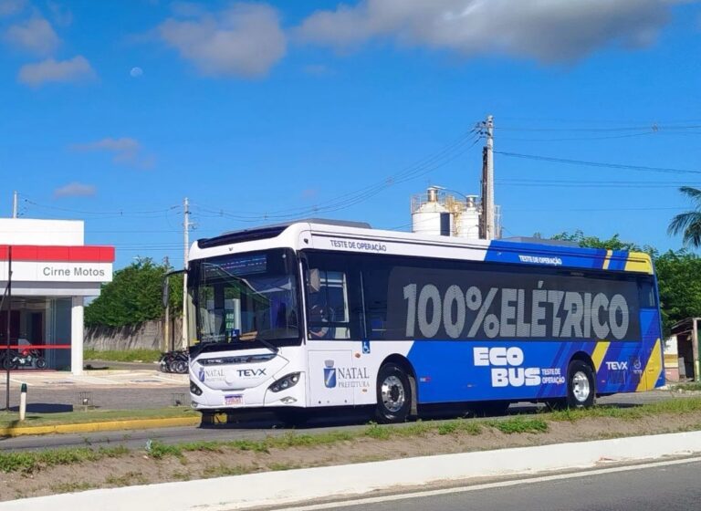 Ônibus elétrico vai circular em diversas linhas durante período de teste em Natal; confira cronograma