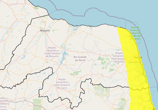 Inmet emite alerta de chuva para 35 cidades do litoral do RN